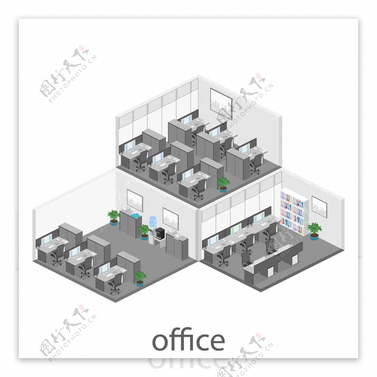 挨着的三间办公室图片
