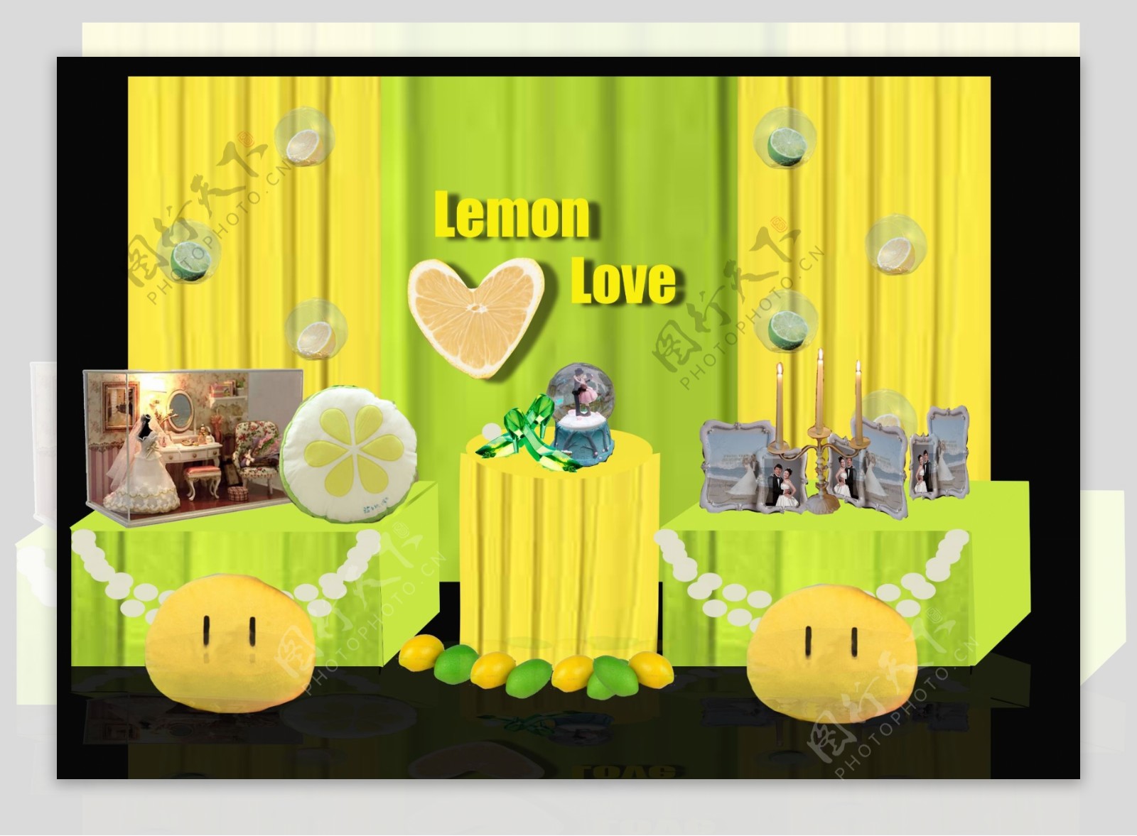 柠檬黄果绿婚礼展示区效果图图片