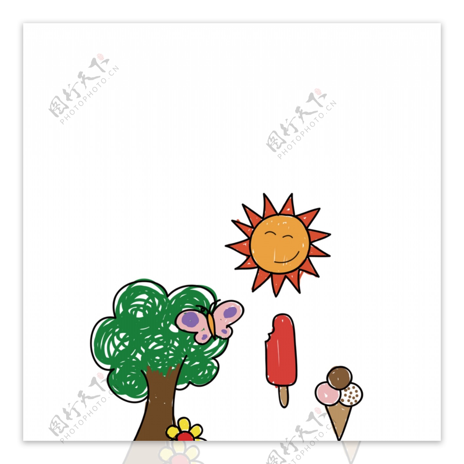 手绘太阳大树冰淇淋