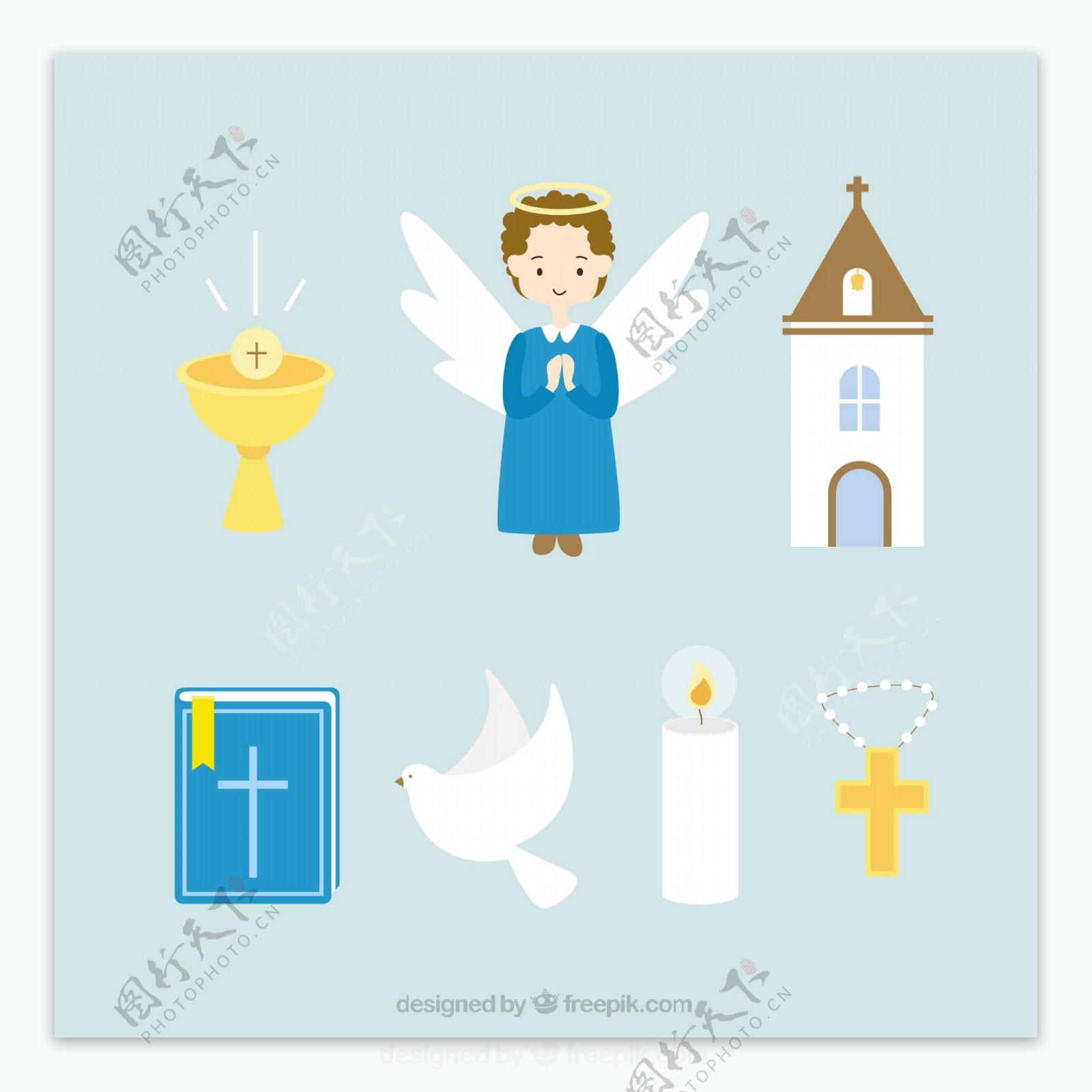 天使和各种宗教元素插图