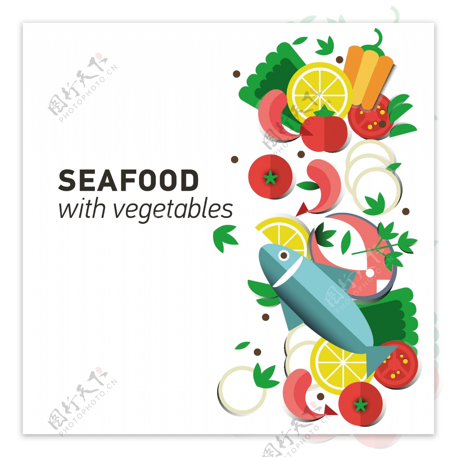 海鲜与蔬菜图案矢量素材下载