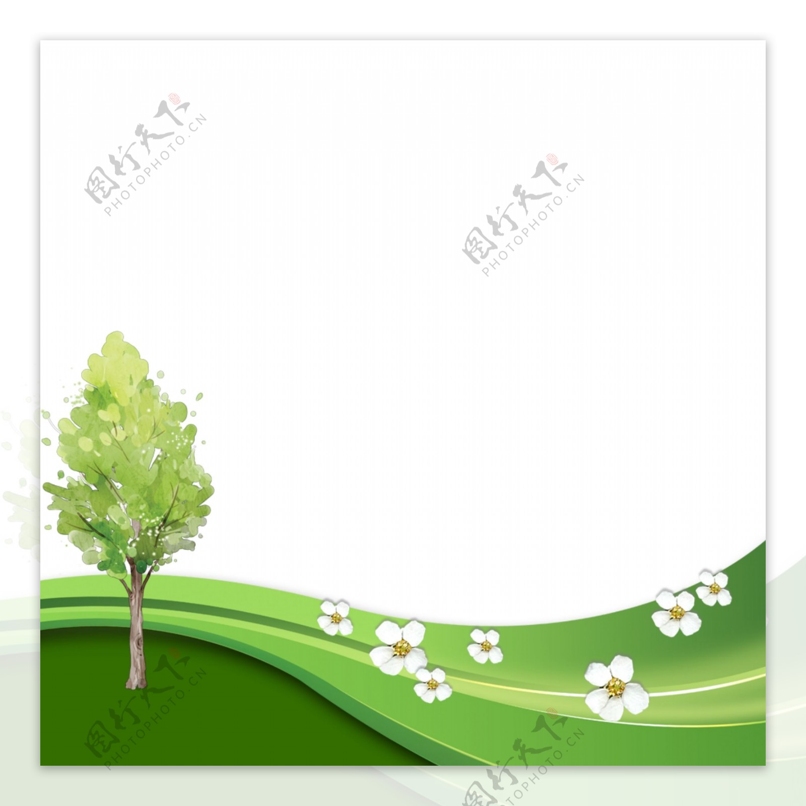 绿色大树小花朵