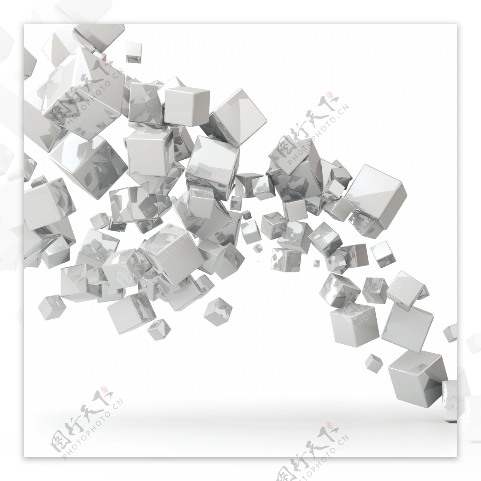 散落的白色立体方块图片