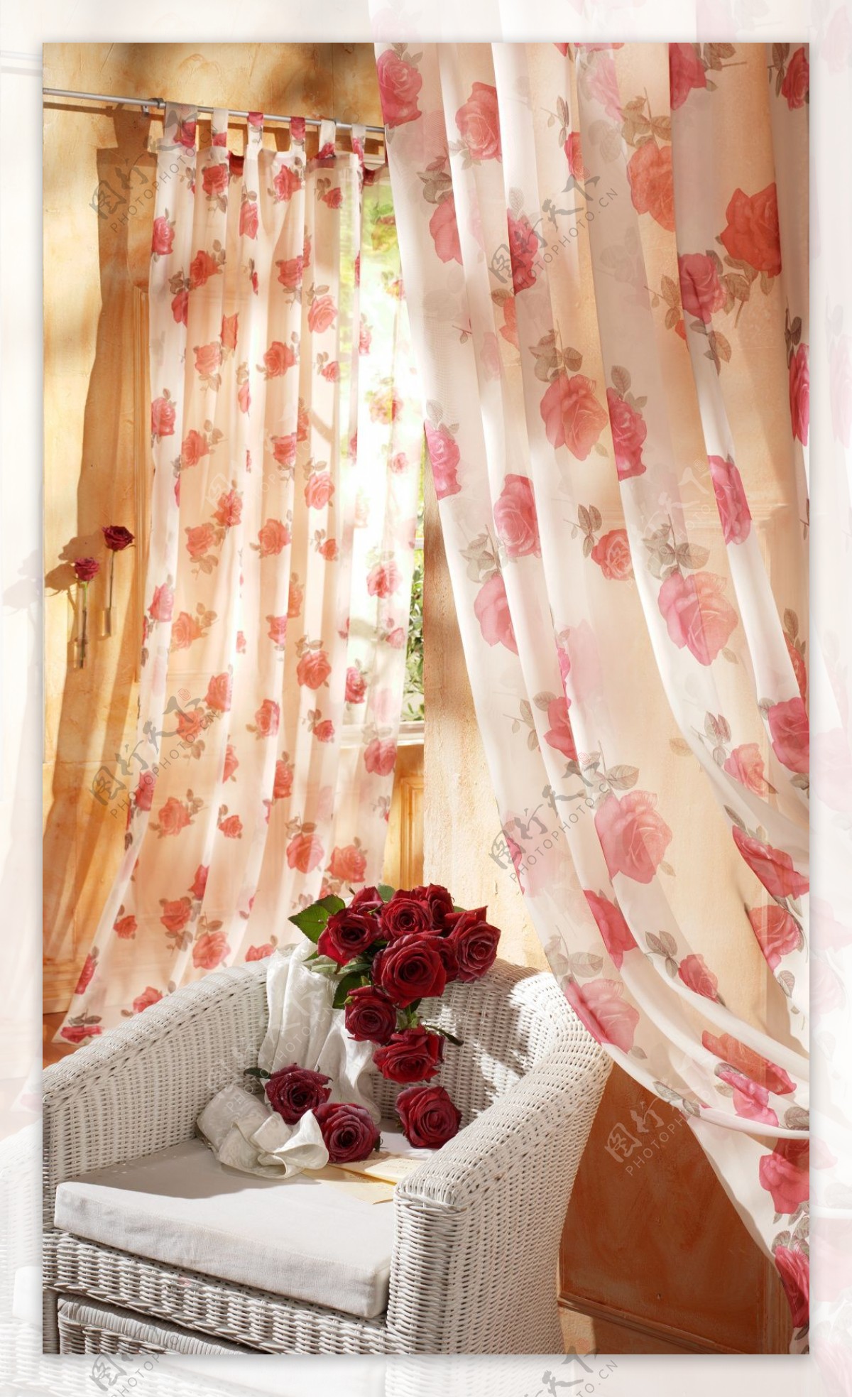花饰窗帘与圈椅玫瑰花图片