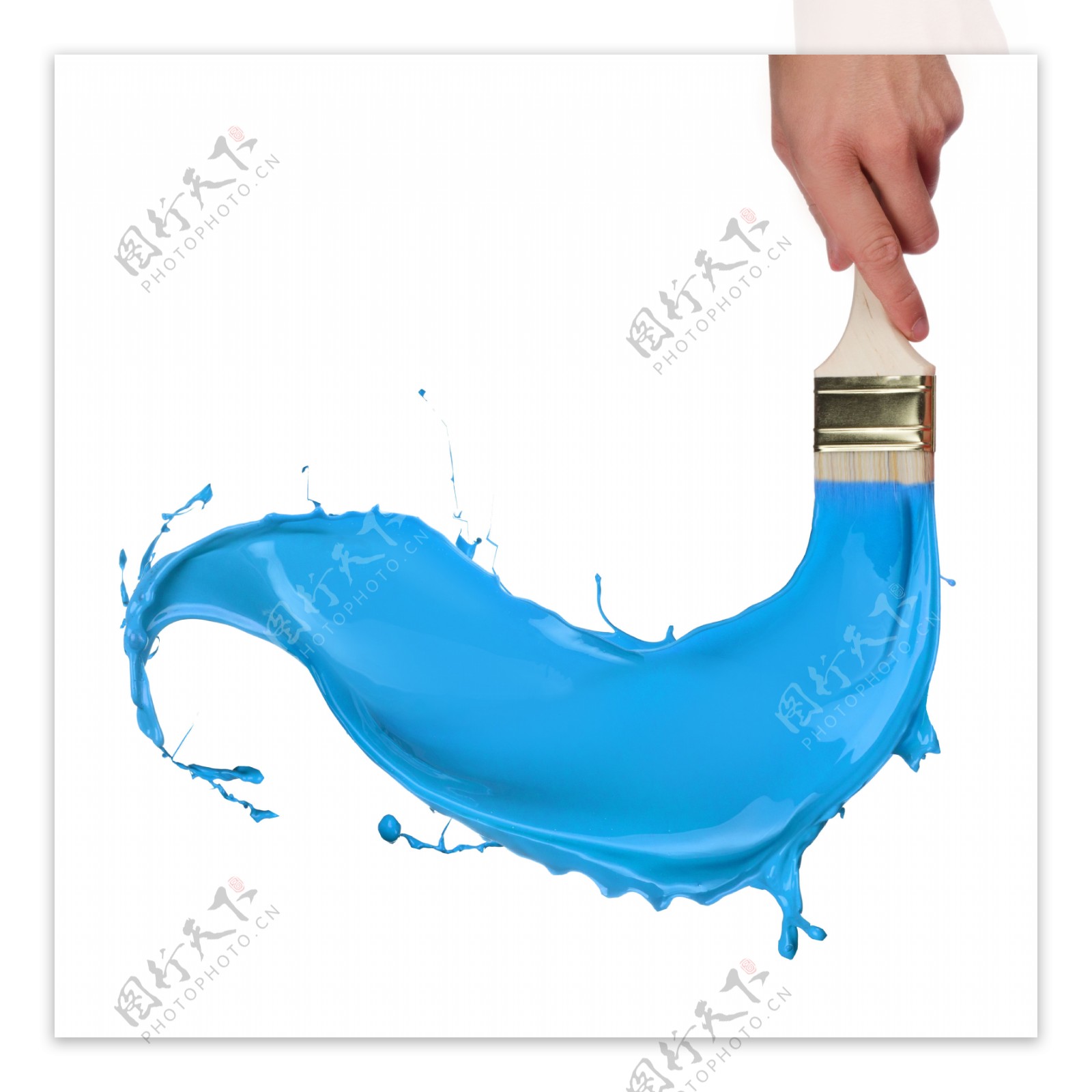 油漆刷与蓝色颜料图片