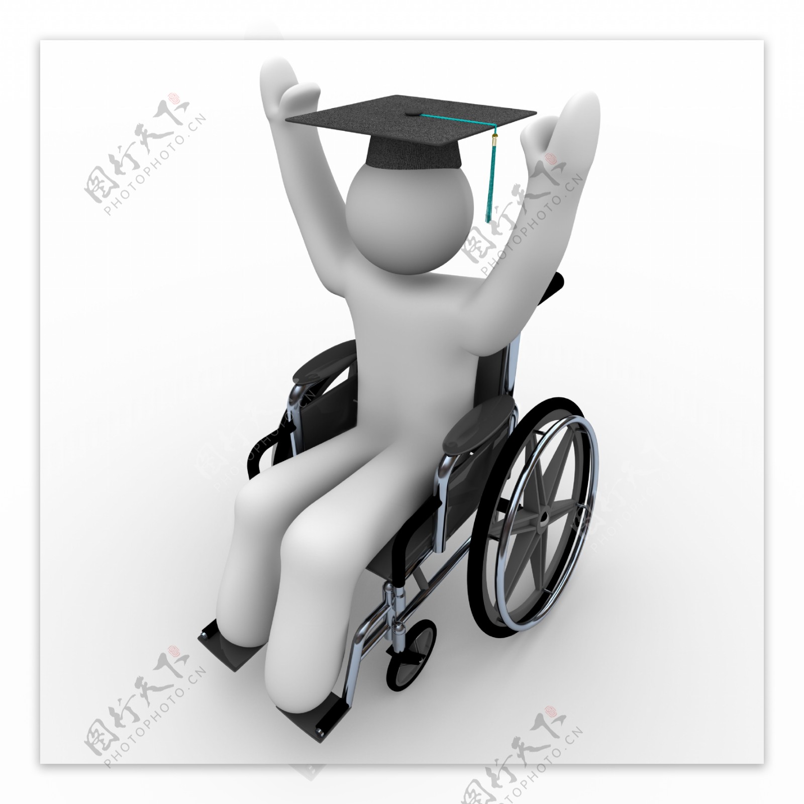 戴博士帽坐轮椅的3D小人图片