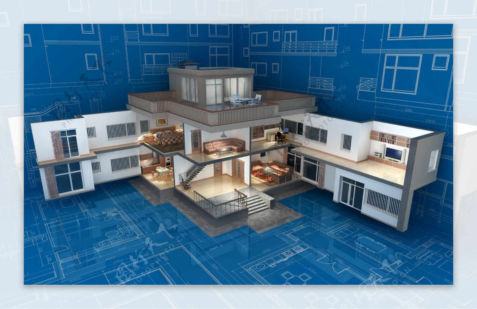 别墅建筑3D效果图图片
