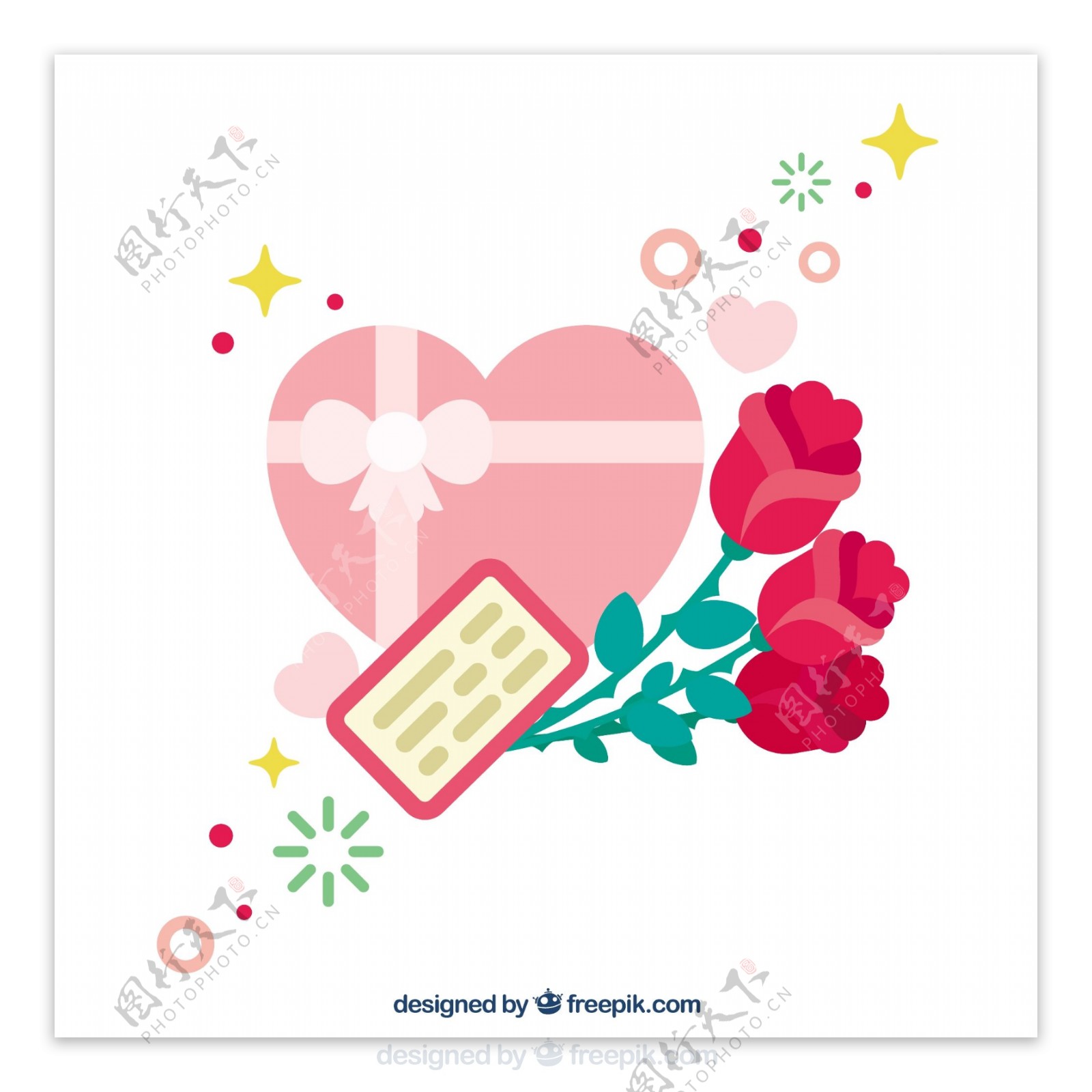 可爱的玫瑰心形盒卡片背景
