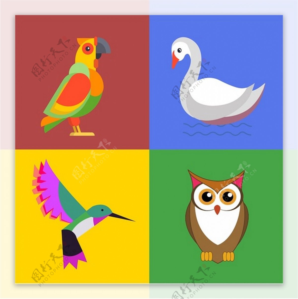 鸟儿在色彩设计免费矢量图标设置