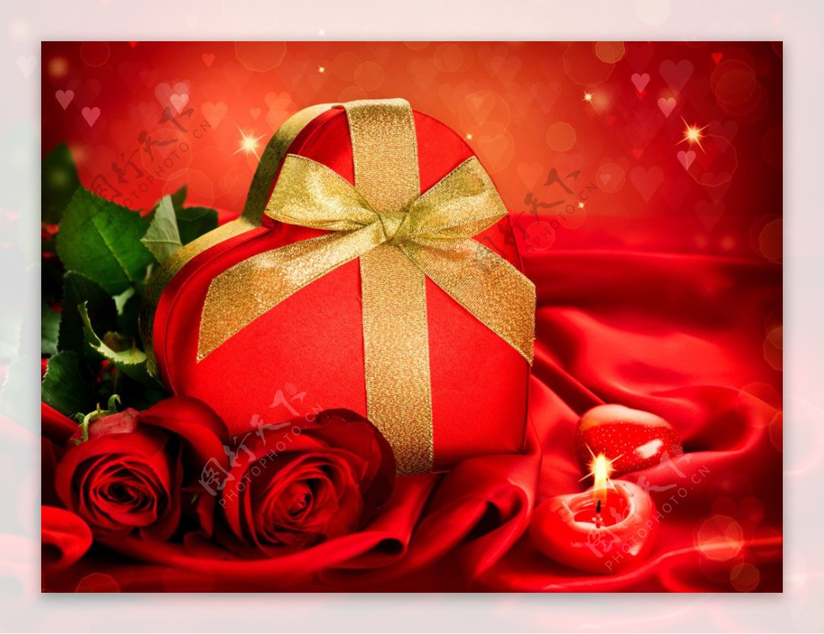 玫瑰与爱心礼物盒子图片