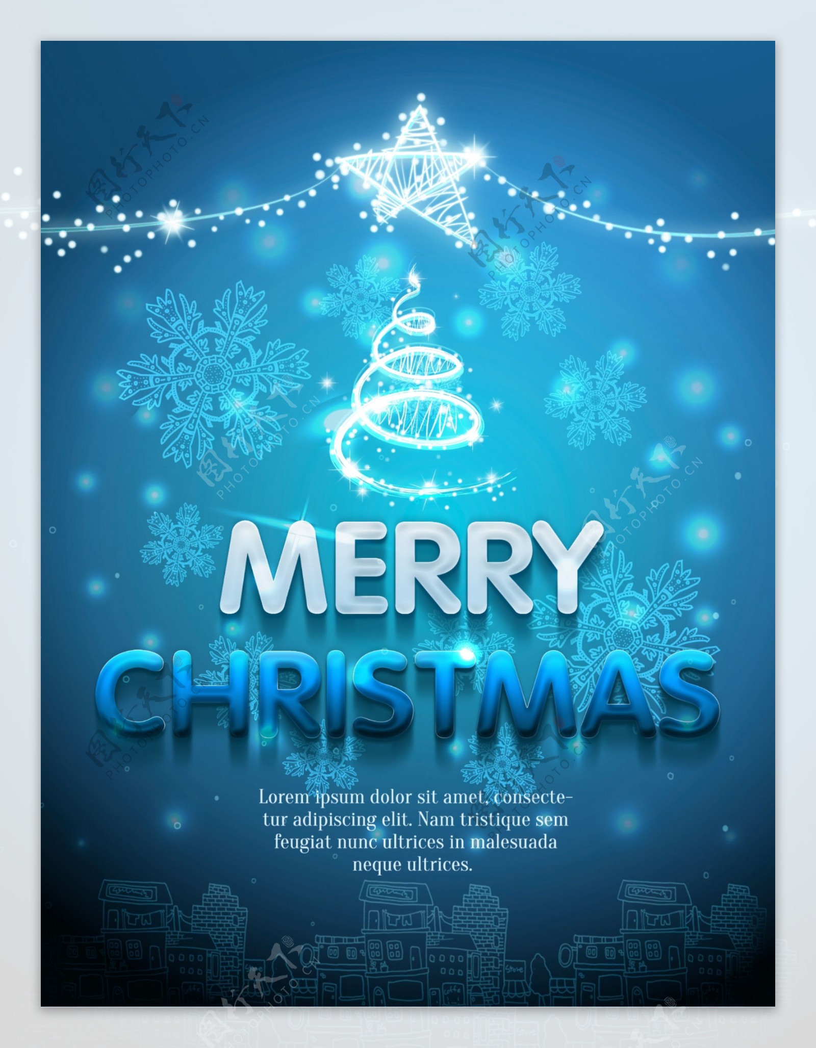蓝色创意圣诞节海报设计PSD源文件