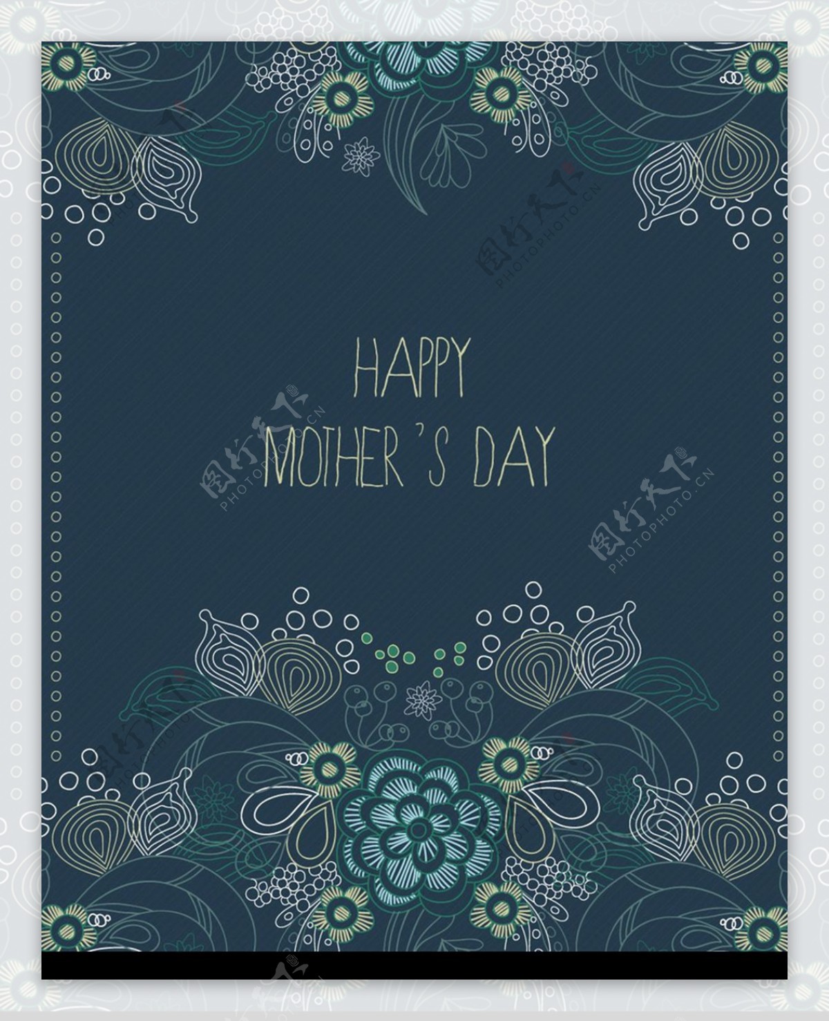 蓝色花纹背景边框母亲节卡片
