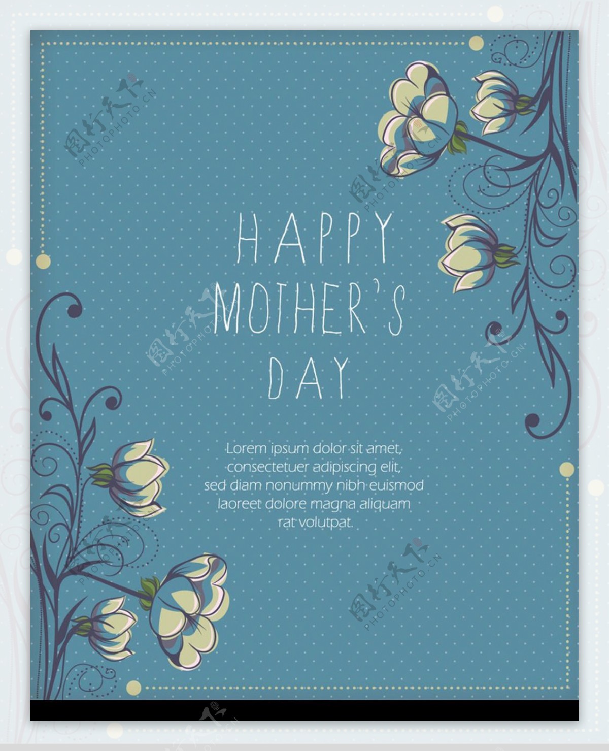粉蓝色花纹边框背景母亲节卡片