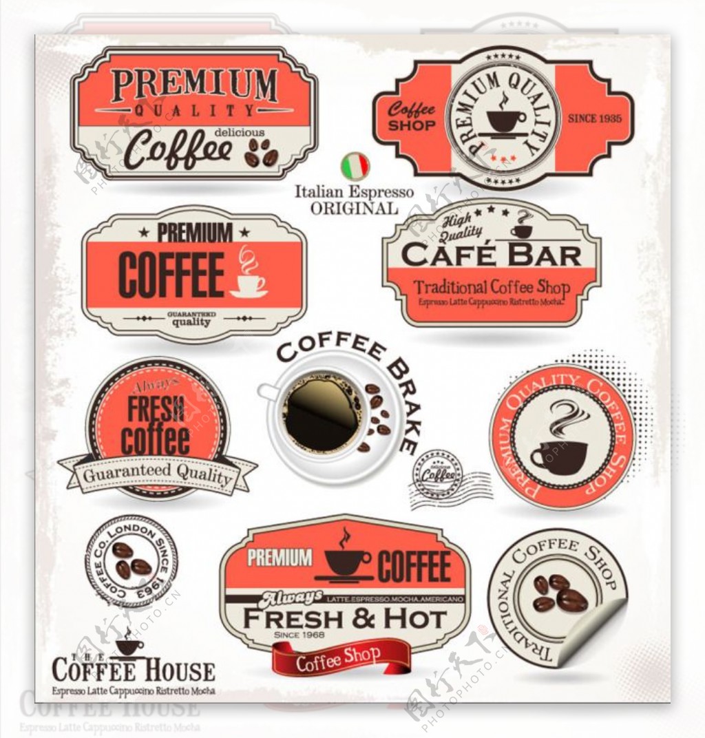 咖啡标签与贴纸矢量设计