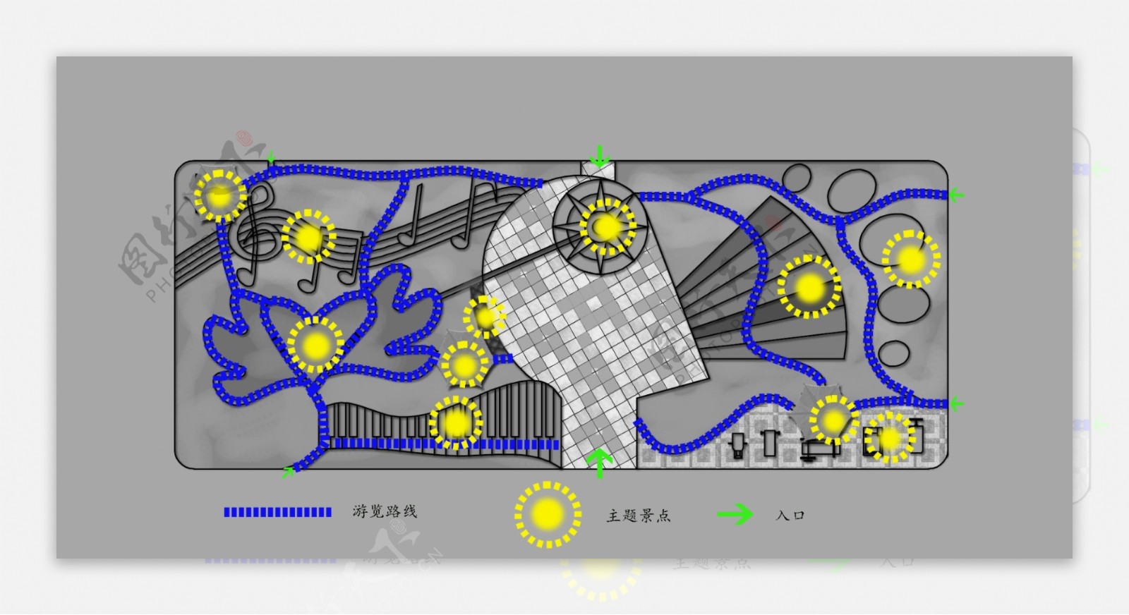 音乐广场游线分析图