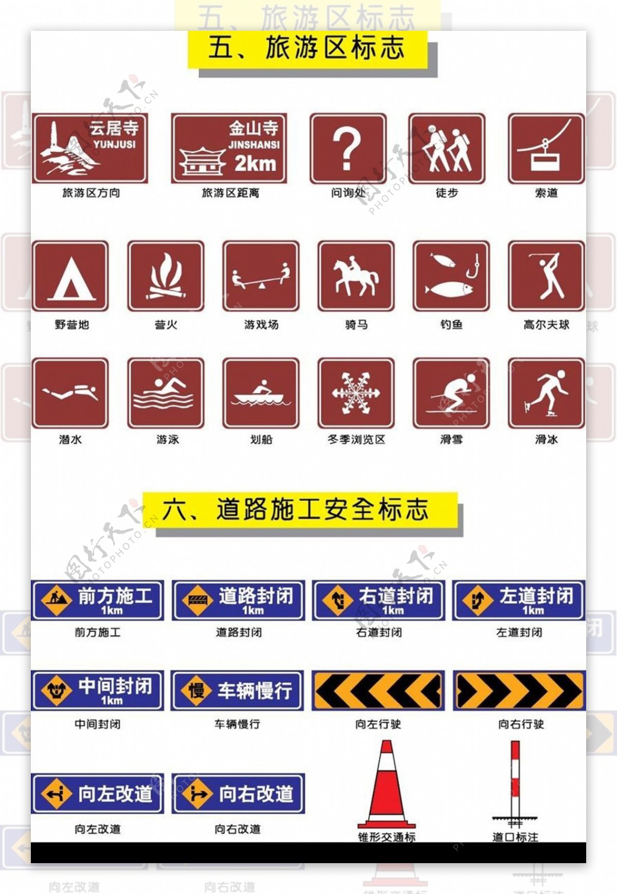 旅游区标志和道路施工安全标志图
