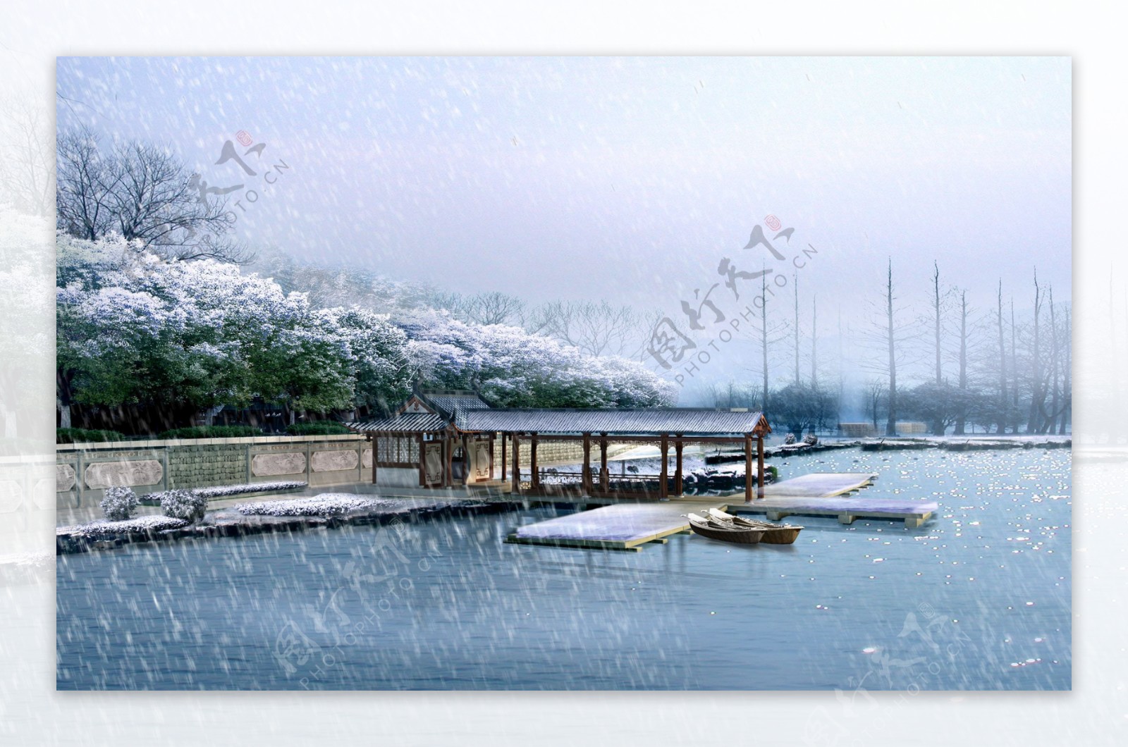 园林湖泊冬季效果图片