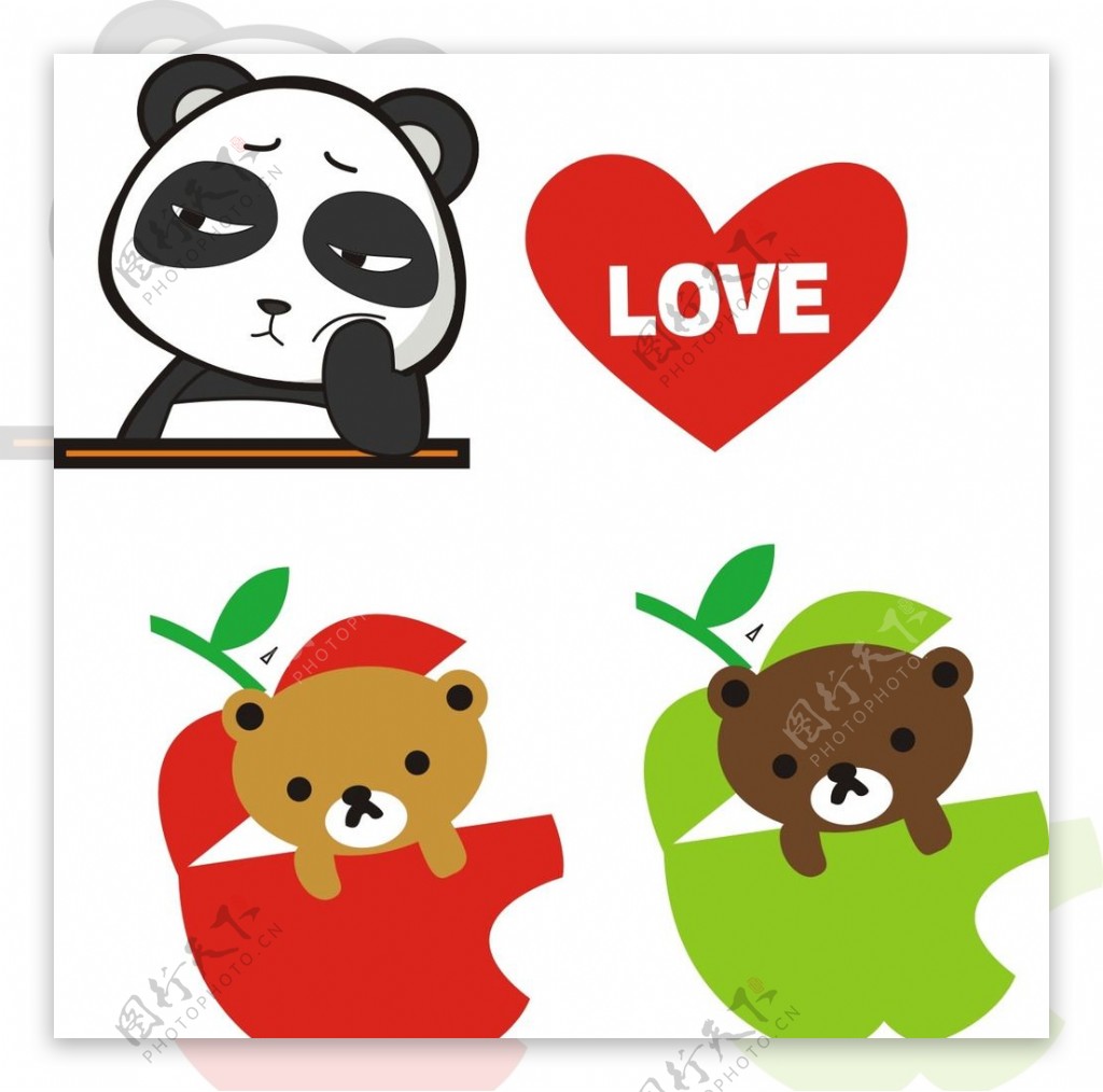 熊猫爱心苹果小熊