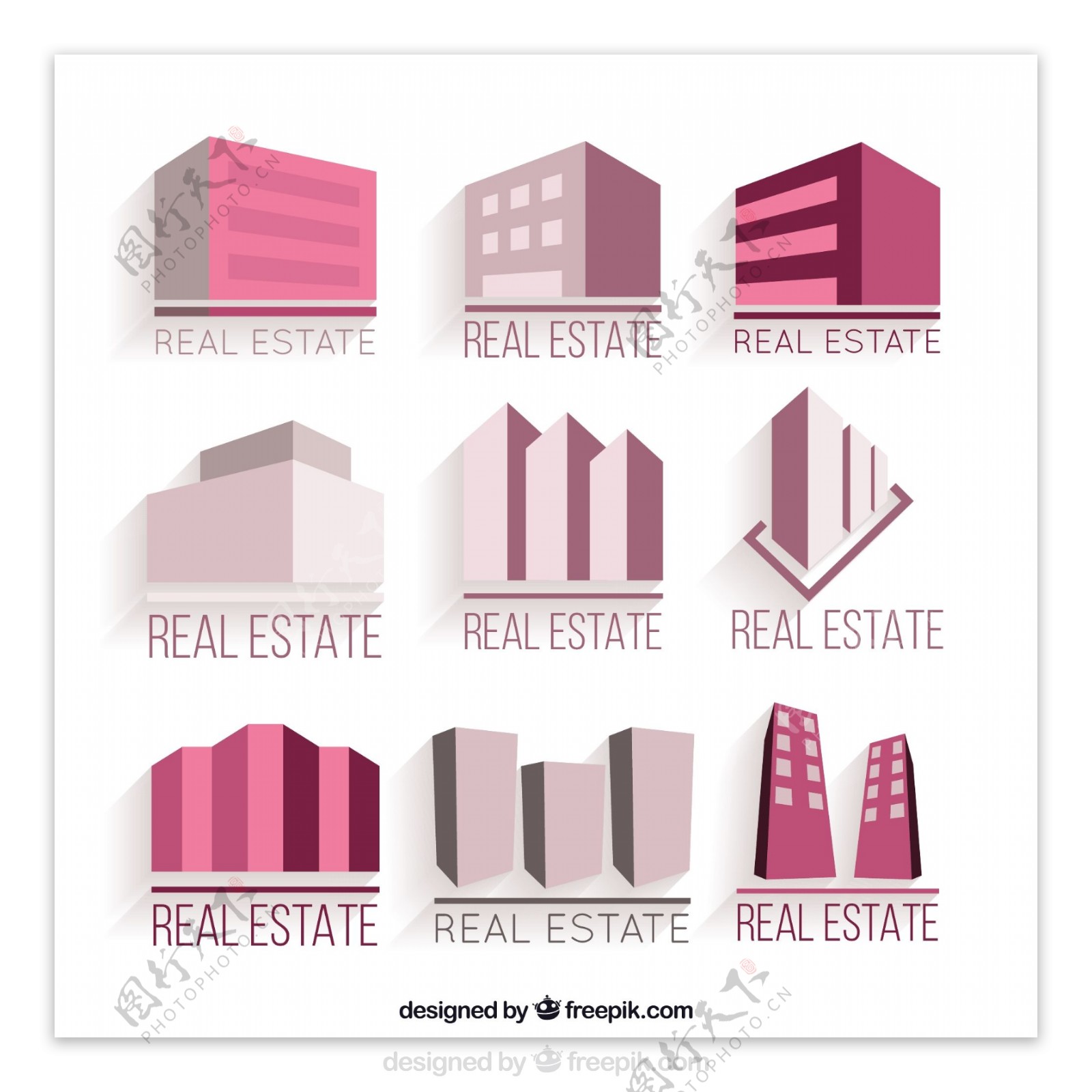 粉红色的皇家地产标志平面设计