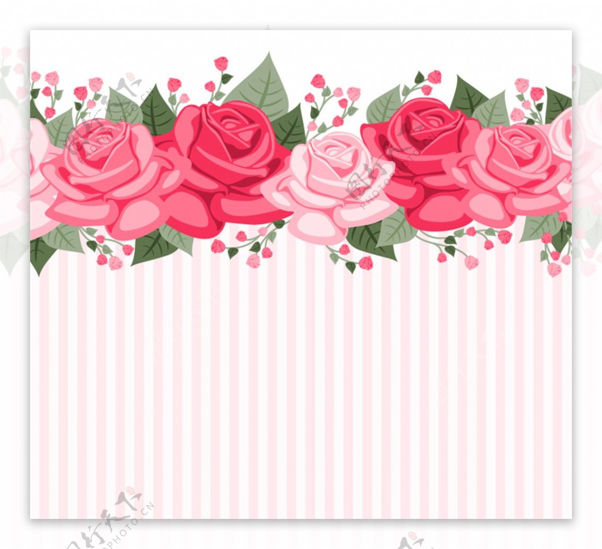 彩色玫瑰花条纹背景矢量图