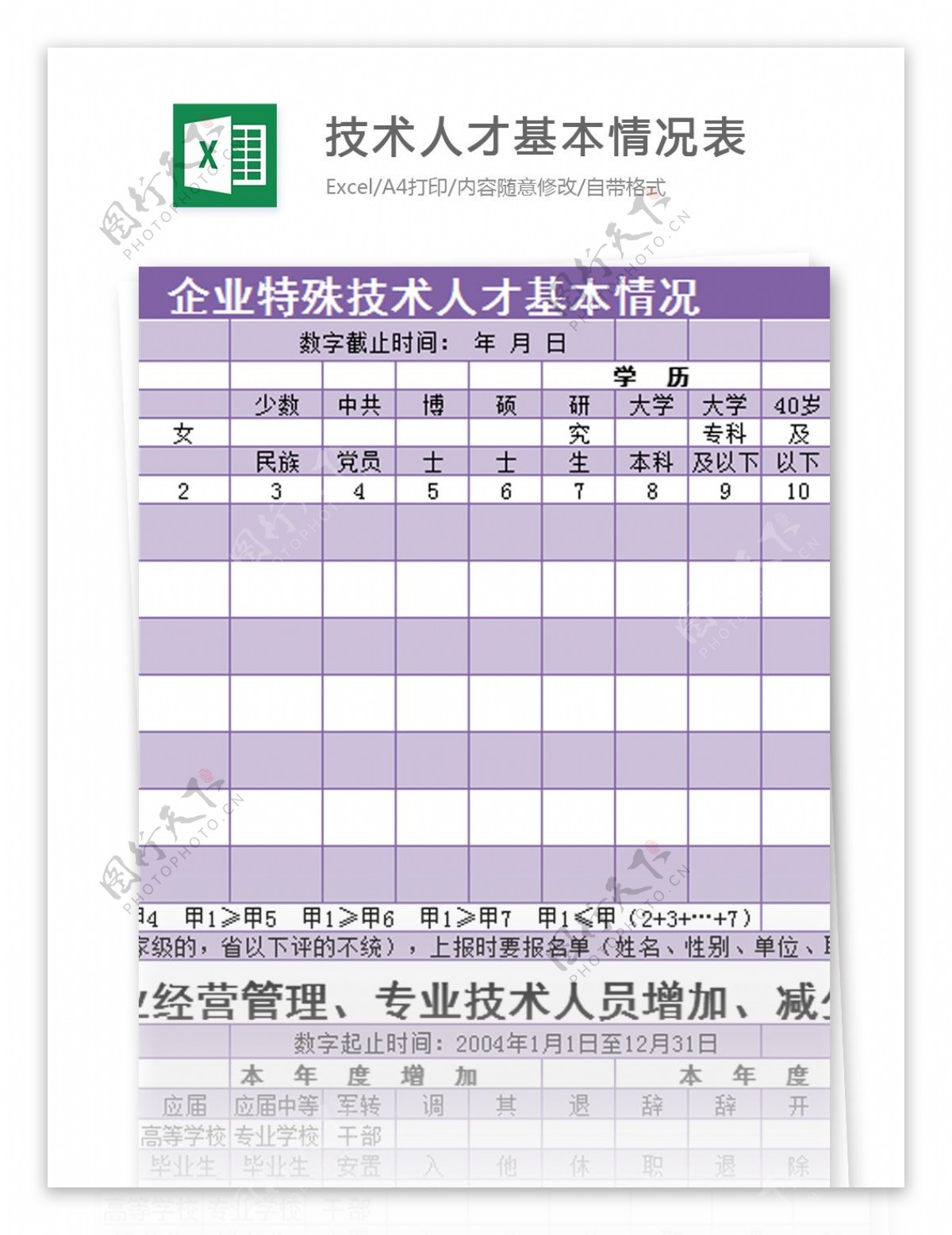 企业特殊技术人才基本情况表excel模板