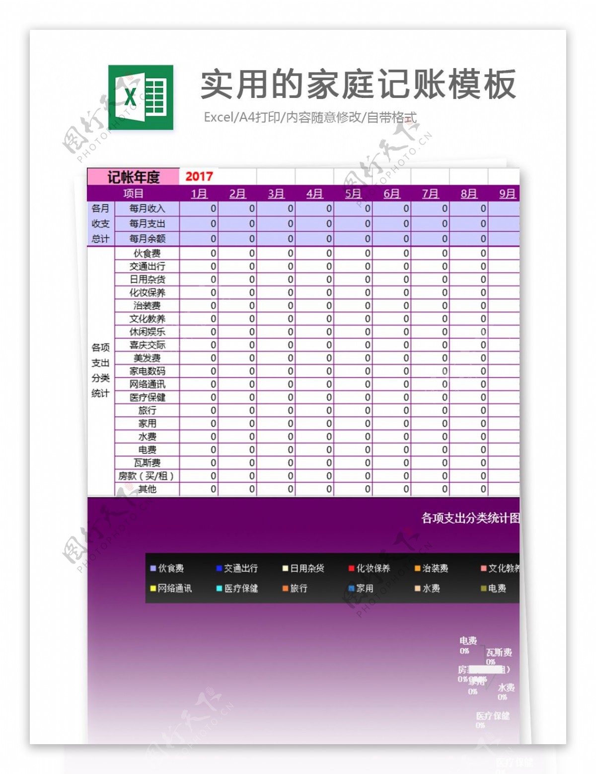 实用的家庭记账模板excel模板