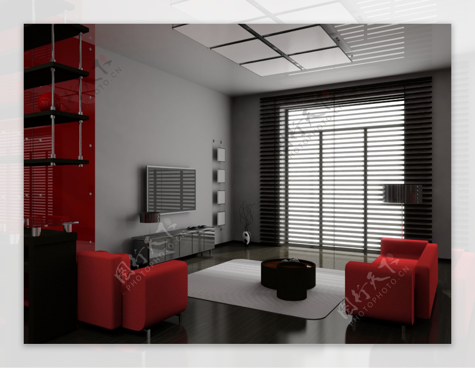 红白色客厅效果图图片