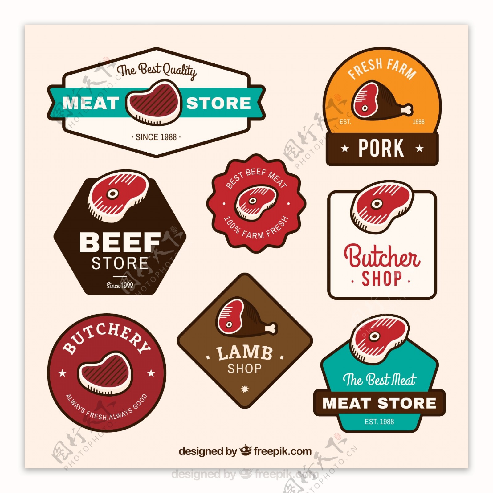彩色肉制品标签矢量素材