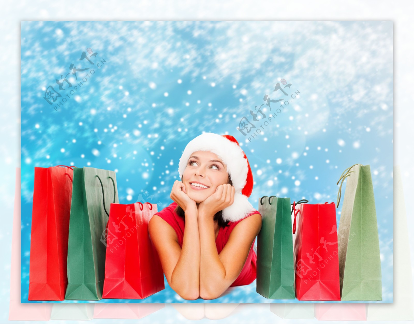 圣诞美女与购物袋图片