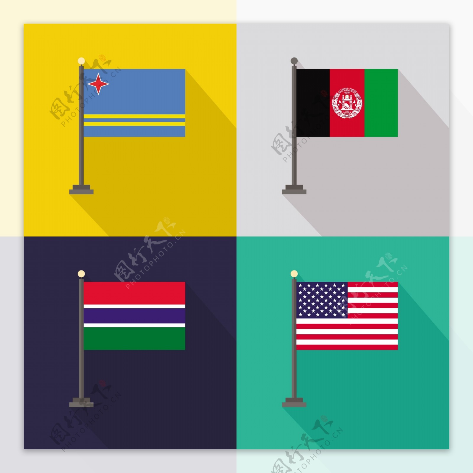阿鲁巴阿富汗冈比亚和美国的美国国旗
