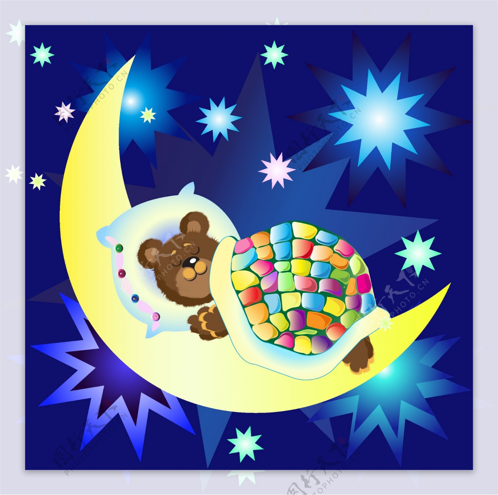 睡梦的小熊和月亮矢量素材