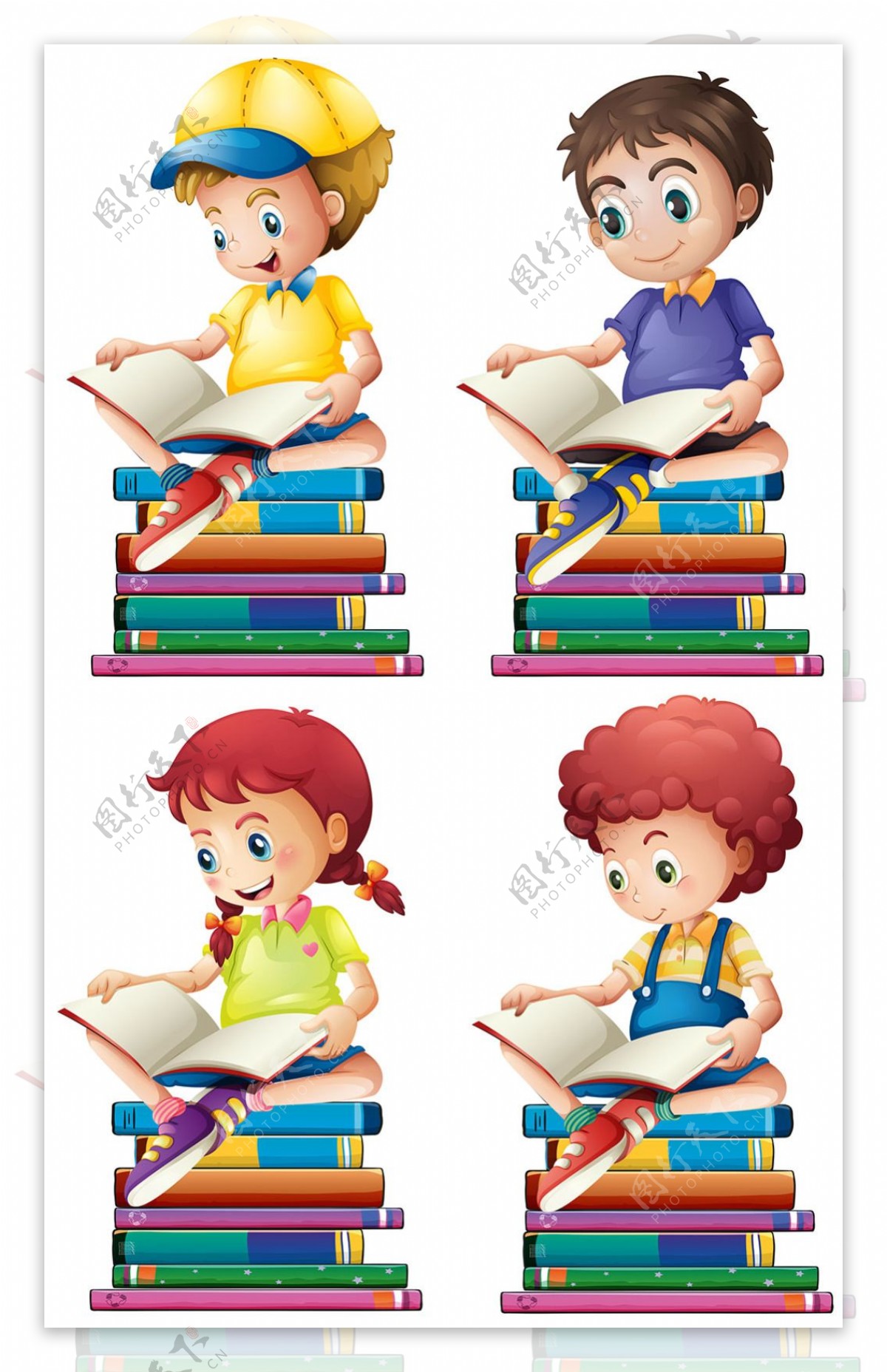 男孩女孩阅读书籍插图