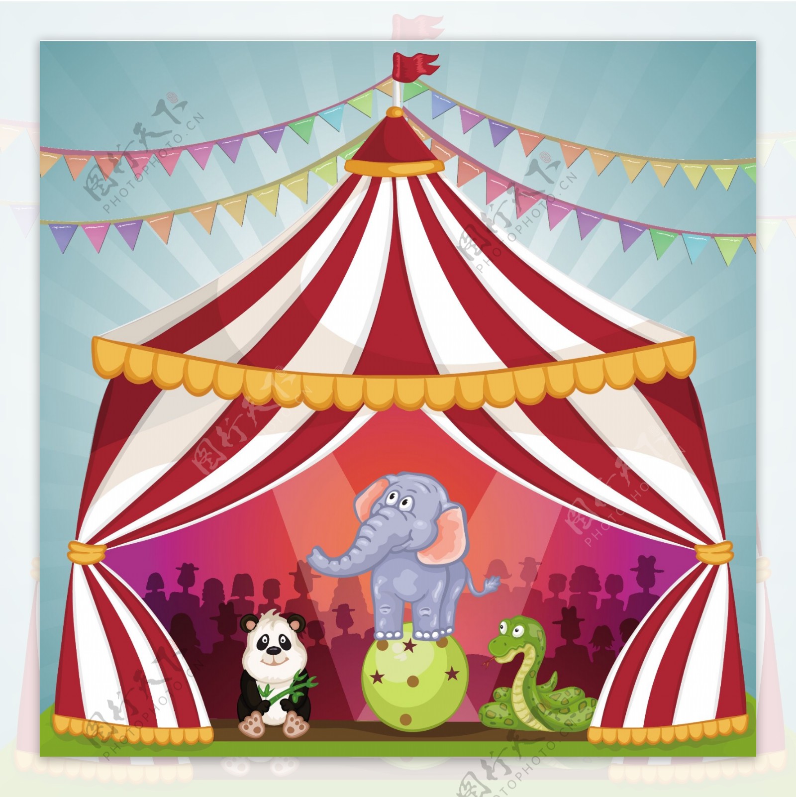 帐篷里马戏团的动物表演