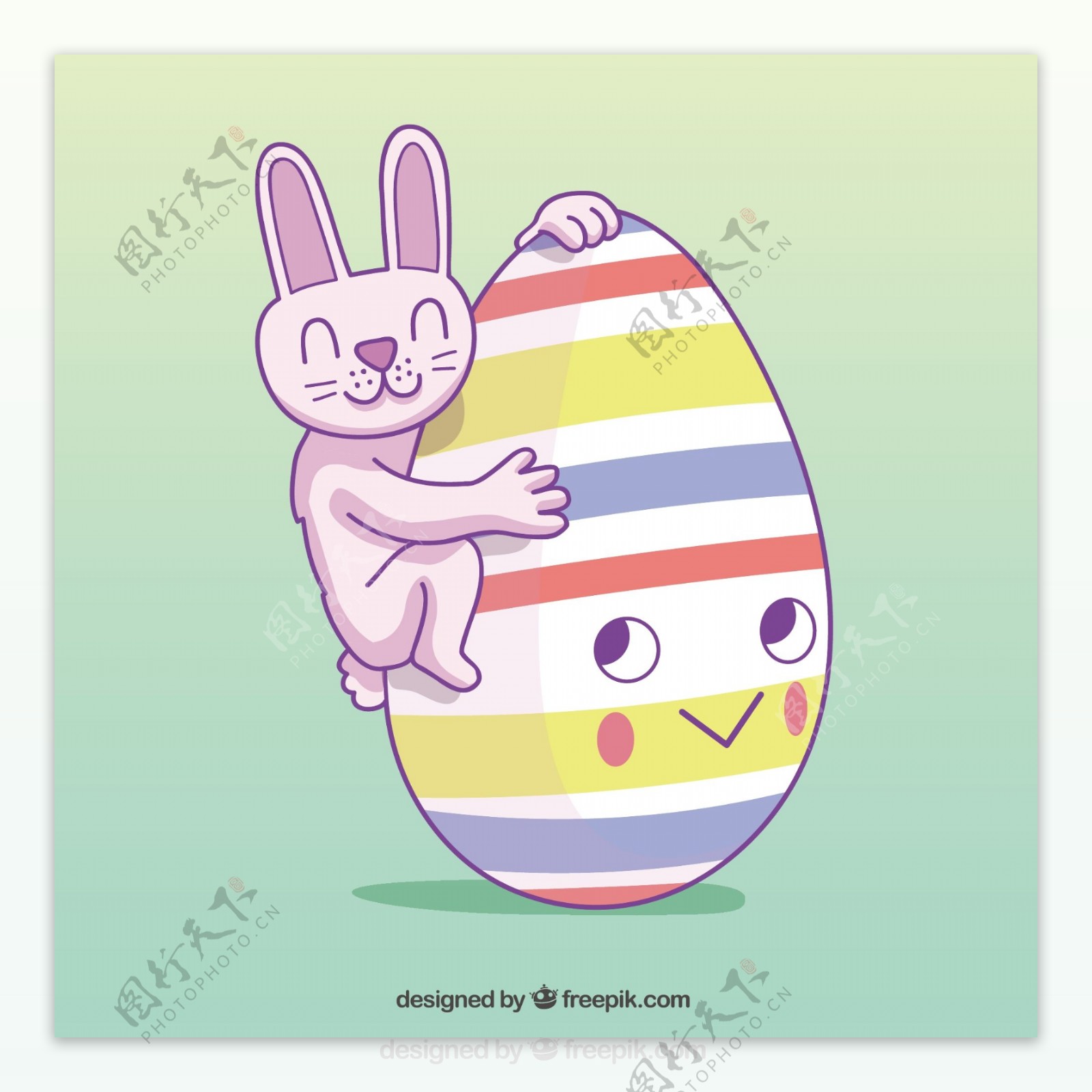 手工绘制的兔子快乐的复活节蛋