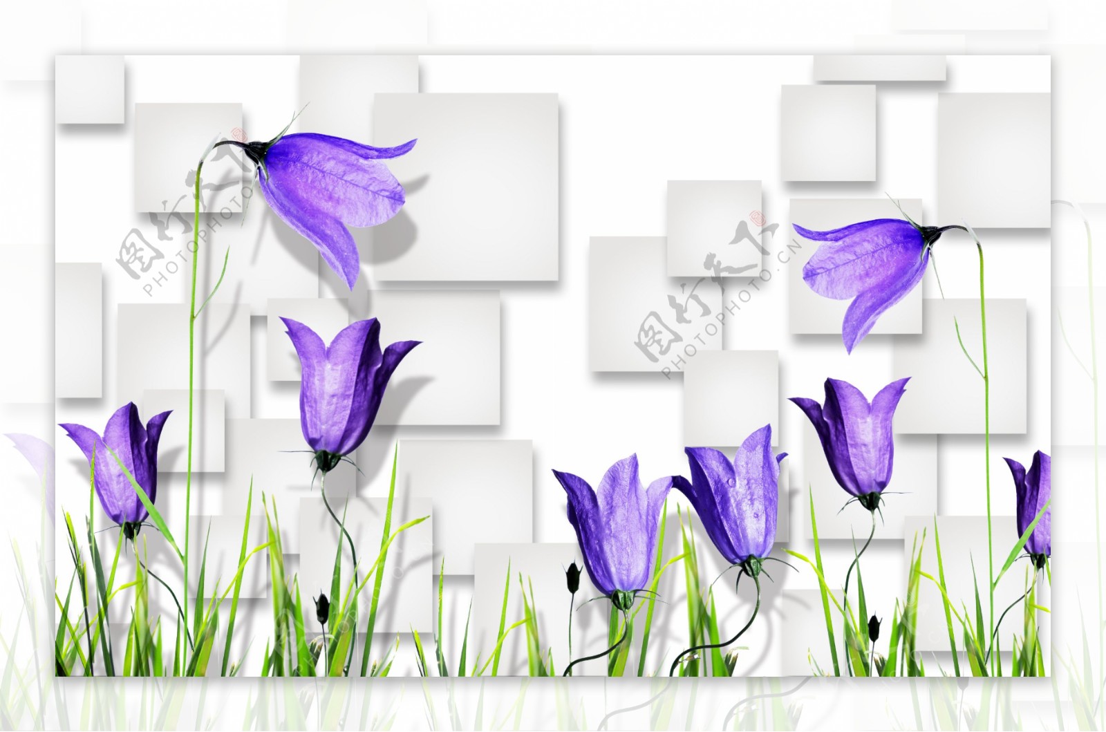 紫色花卉方格子背景装饰