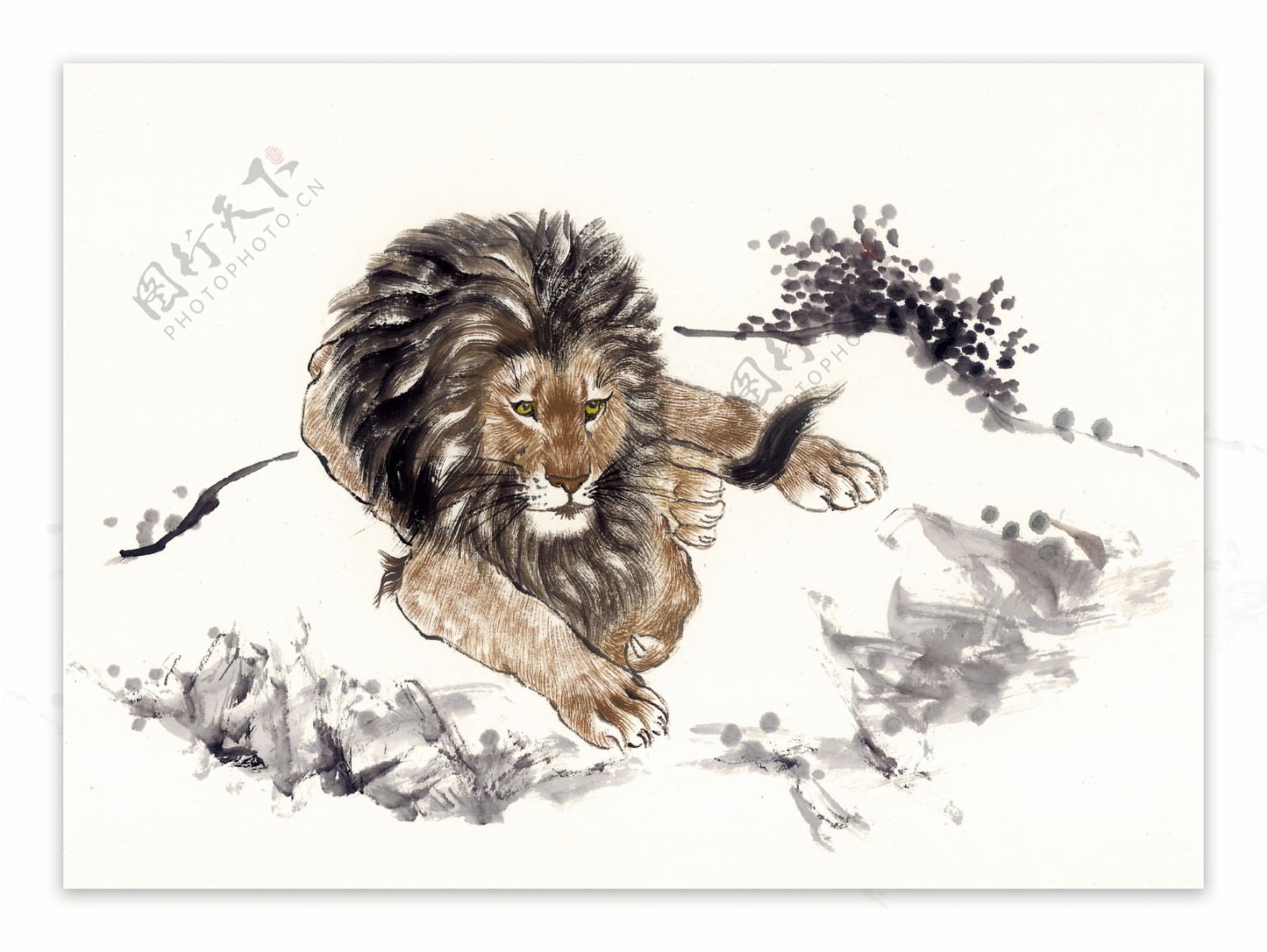 狮子写意动物画国画0011