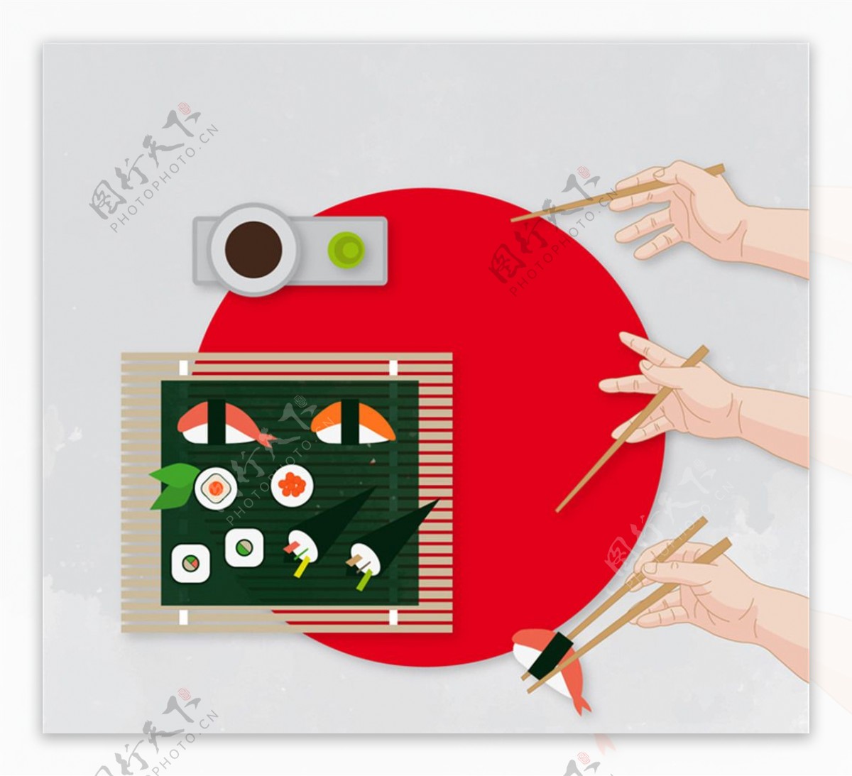 日式料理和筷子的用法矢量素材