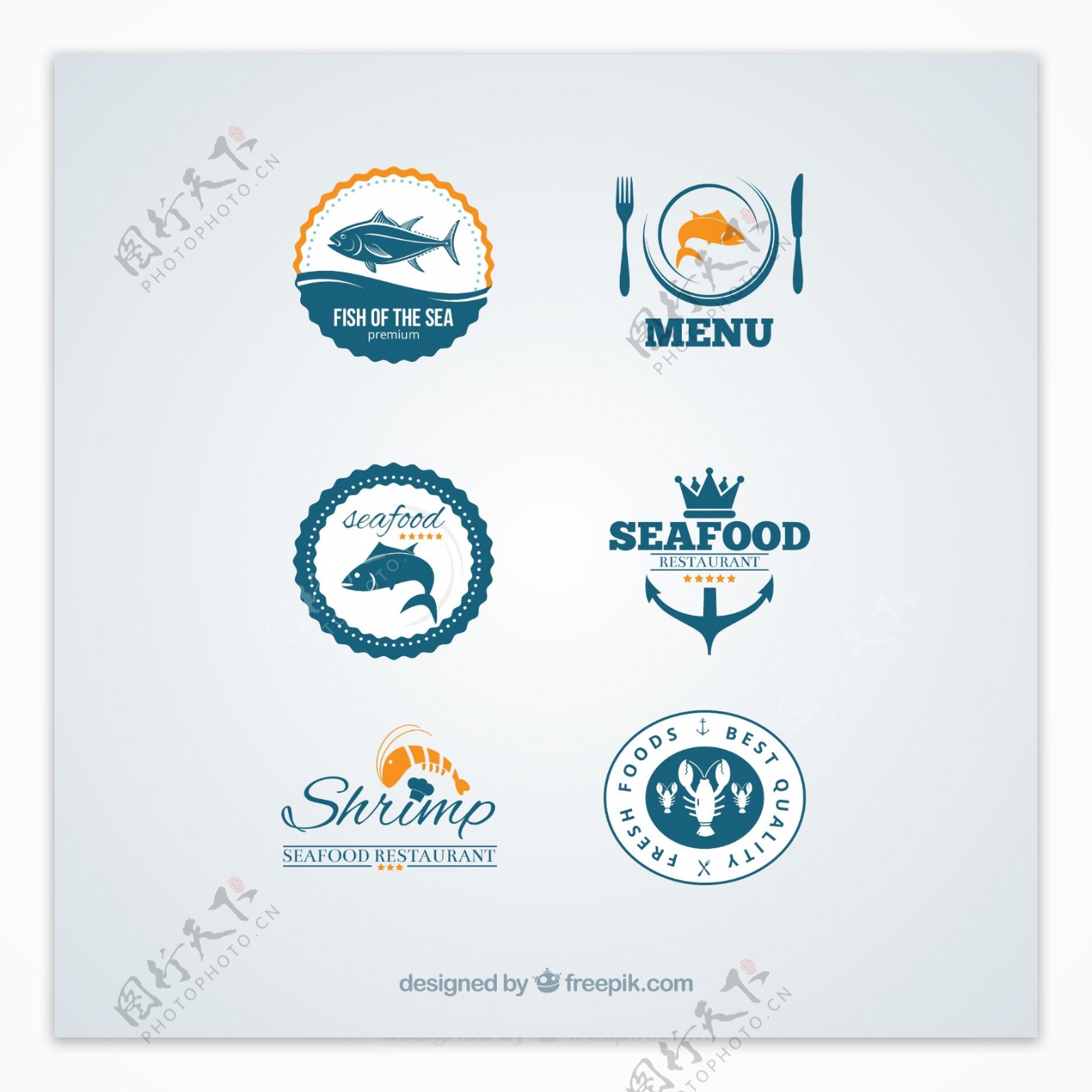 海鲜食品标签矢量图