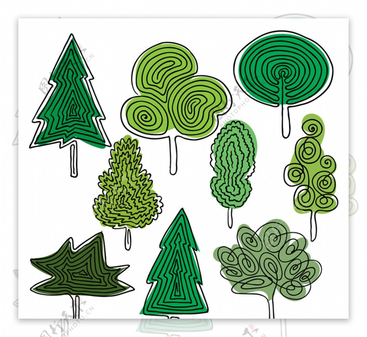彩绘树木设计矢量素材