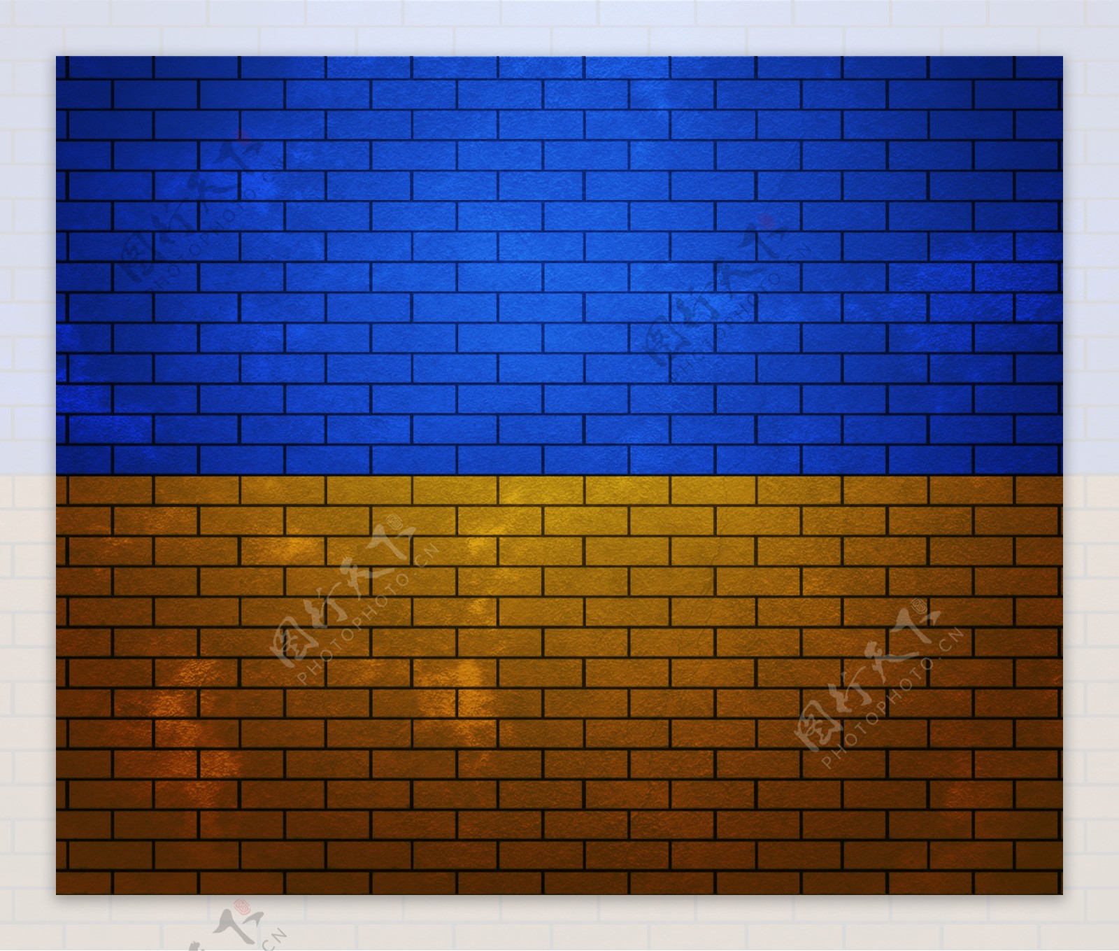 乌克兰在砖墙上的旗帜