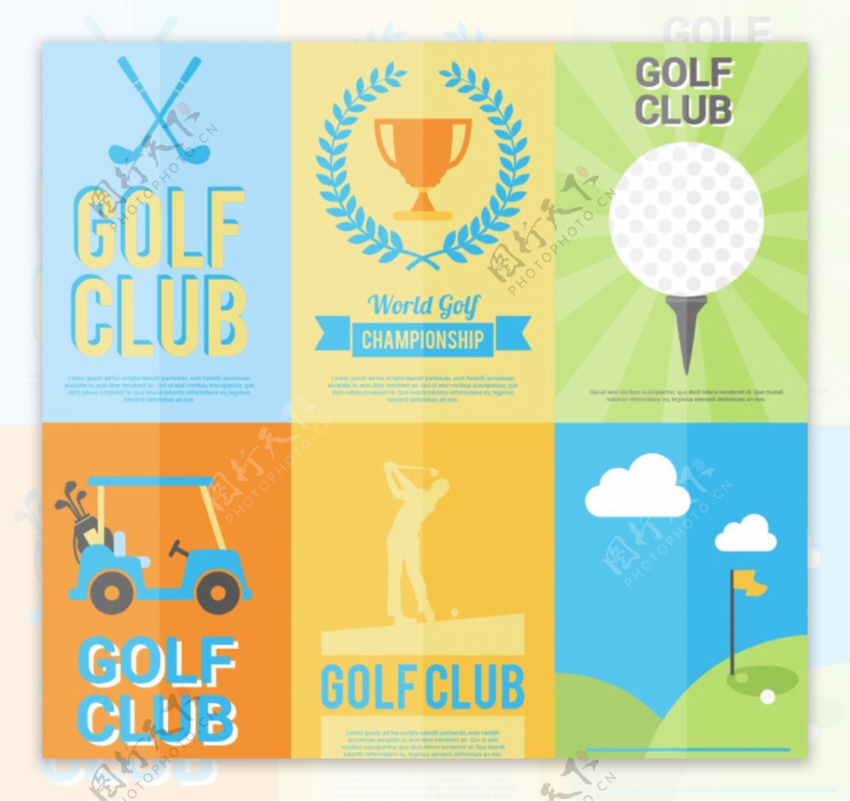 6款彩色高尔夫海报矢量素材