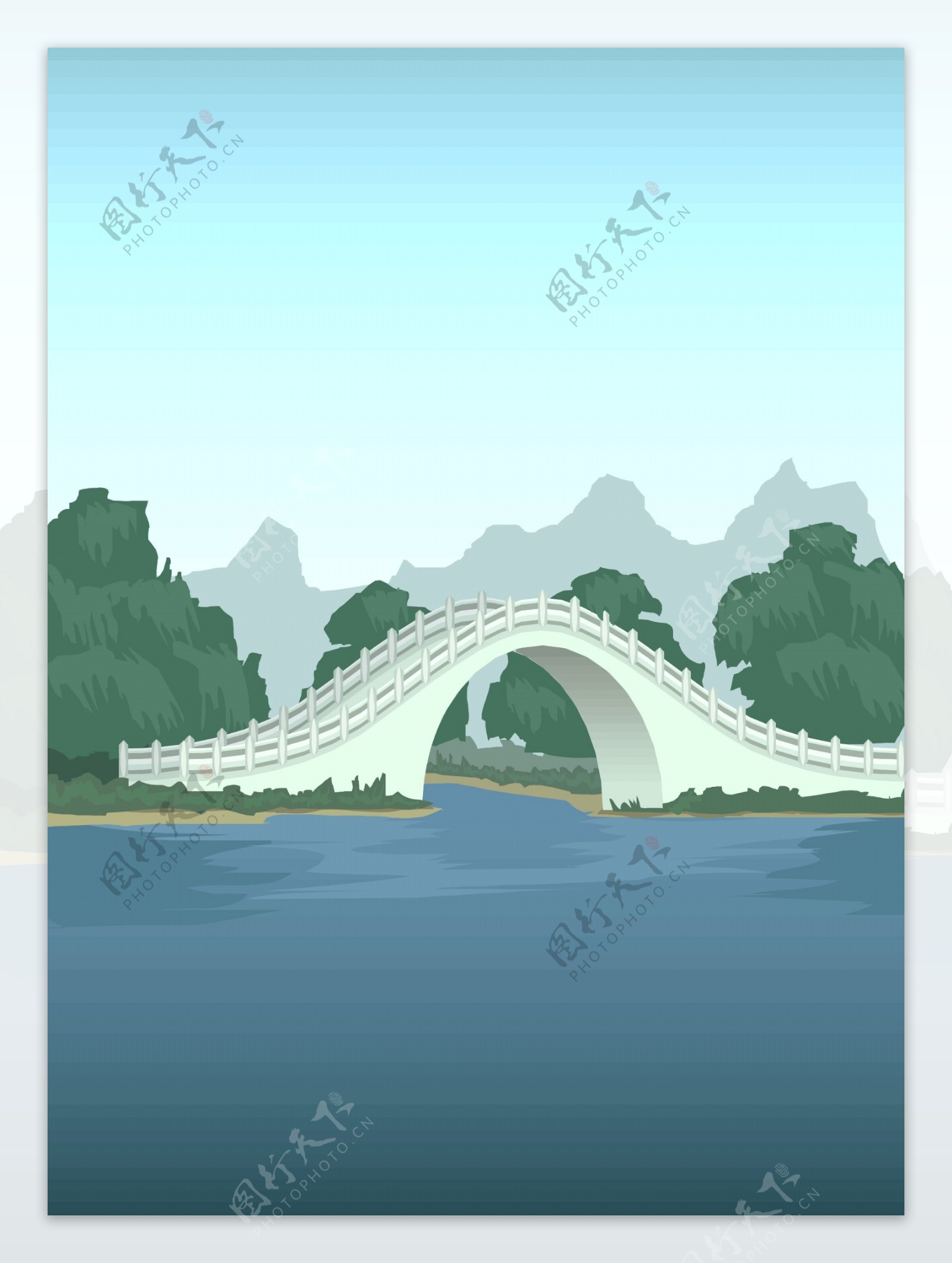 拱桥湖水矢量图