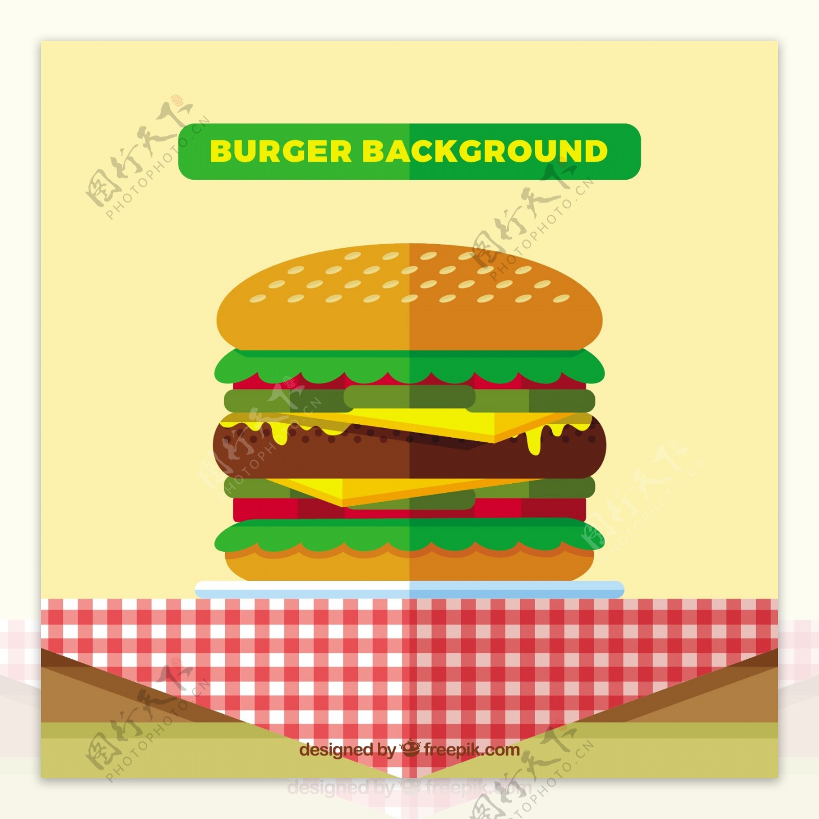 手绘汉堡插图与黄色背景