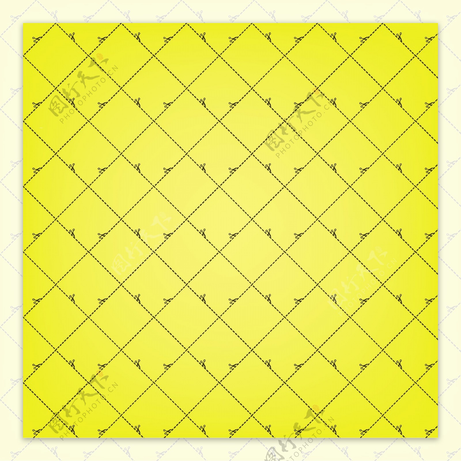 带剪刀的黄色方格图案