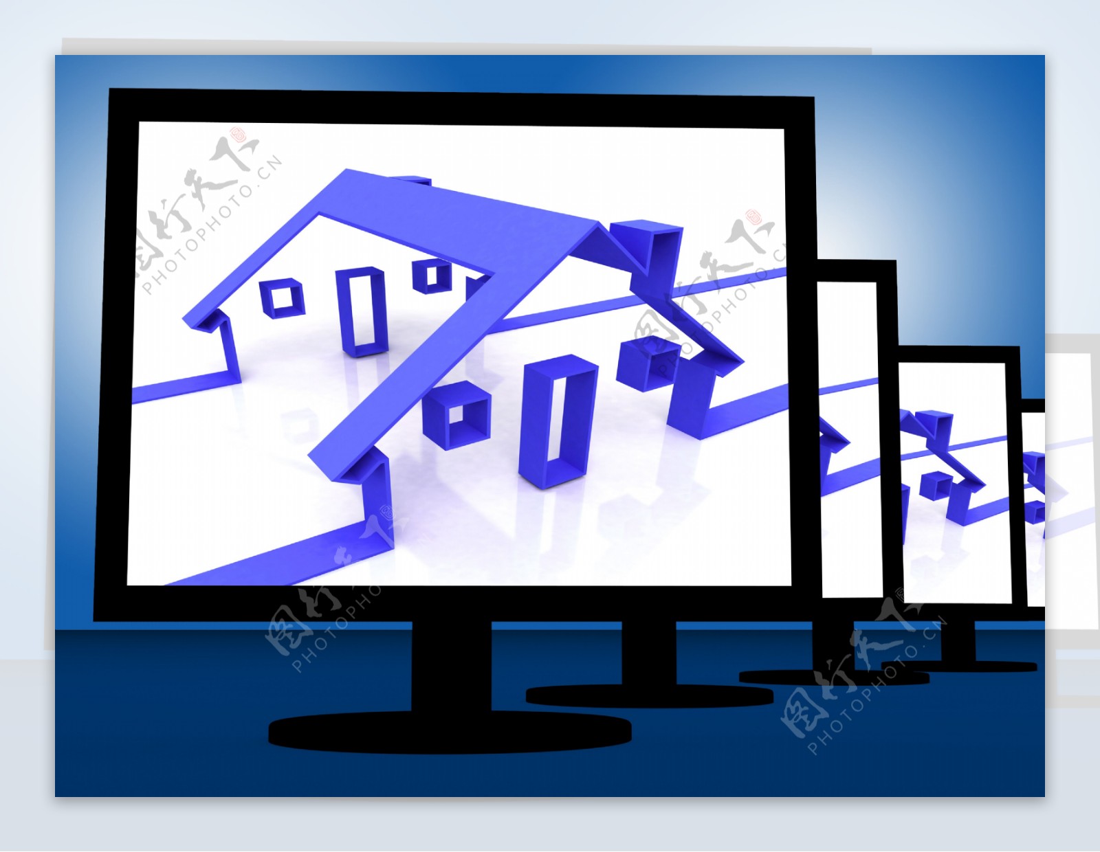 监视器上显示图标的房屋房地产