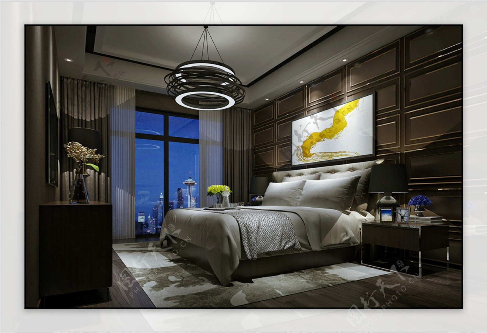 欧式豪华卧室大床吊灯设计图