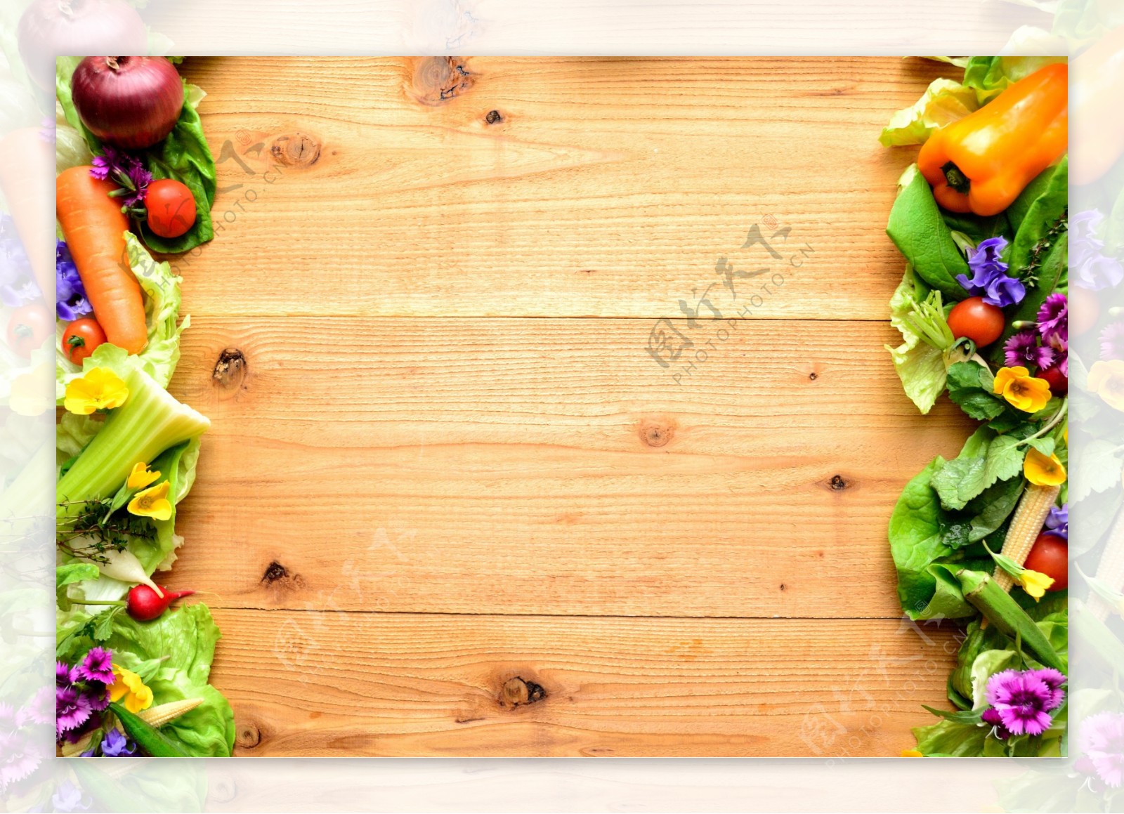 木板蔬菜边框背景