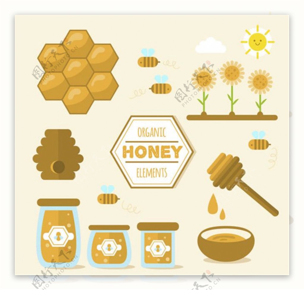 11款扁平化蜂蜜元素矢量图