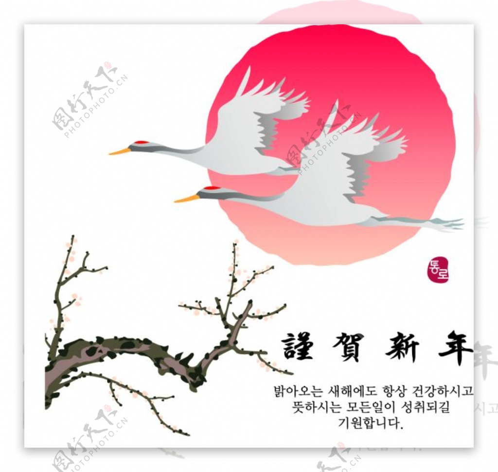 卡通白鹤中国风背景