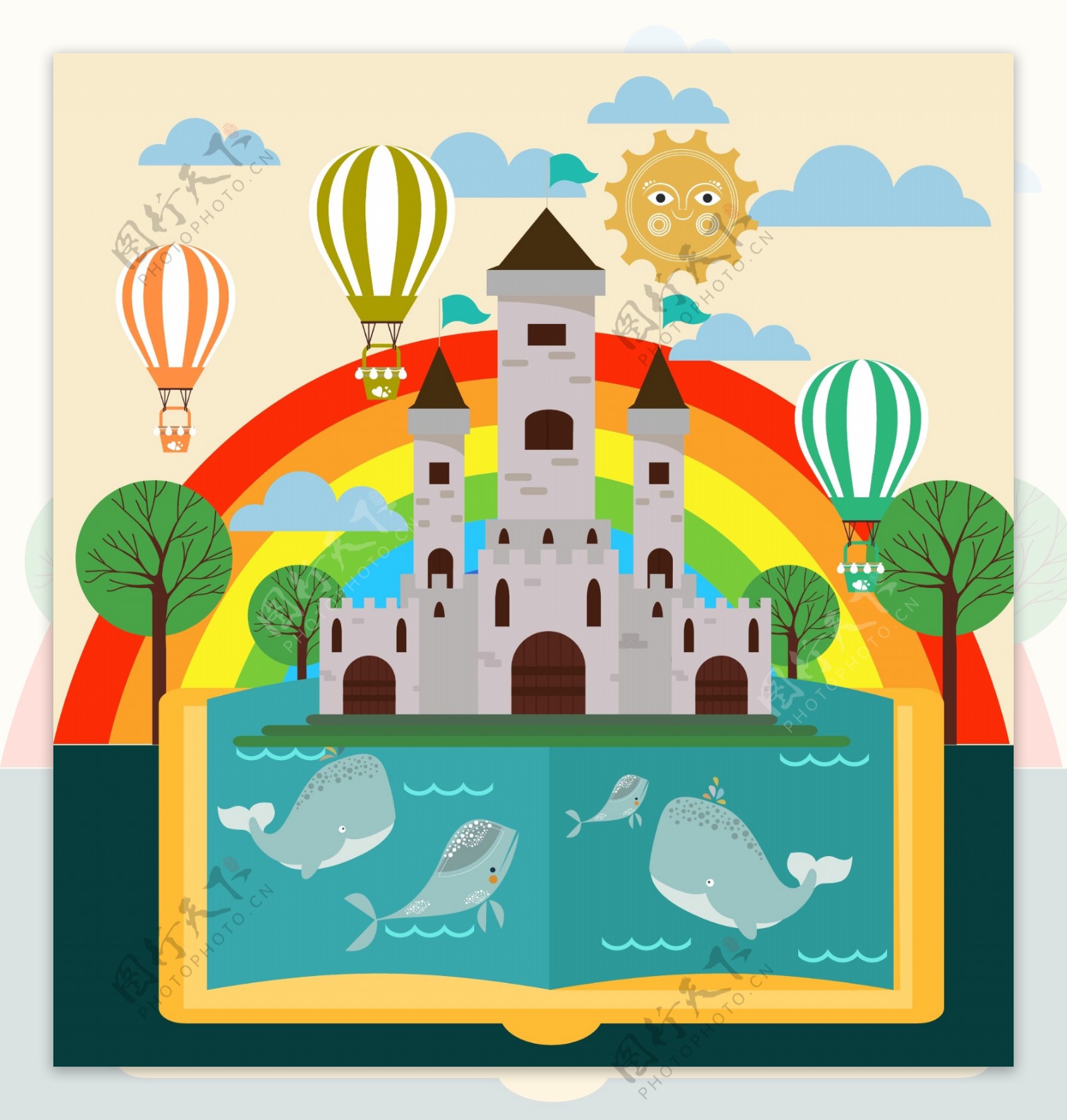 扁平化彩虹城堡插画